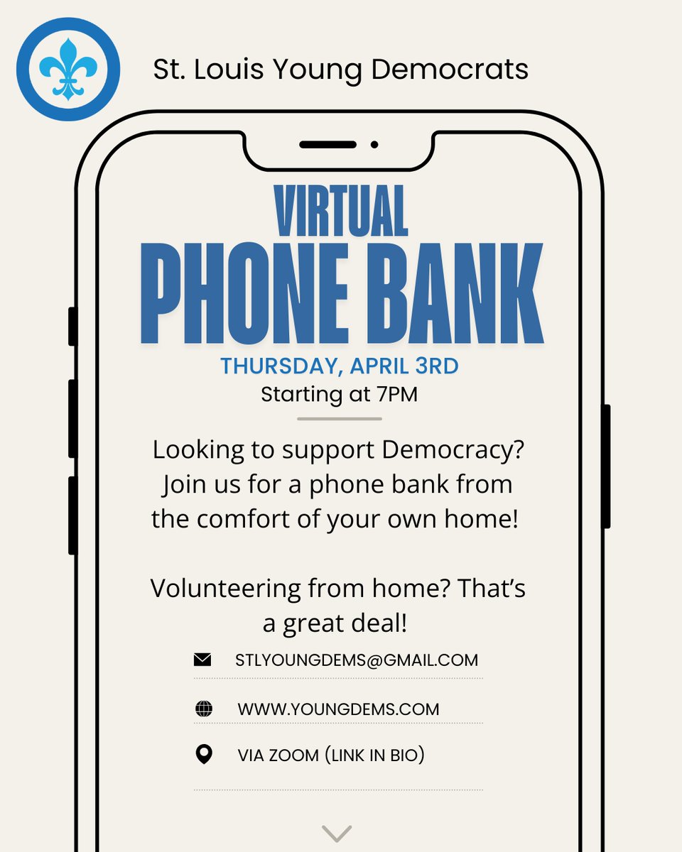 🚨Hey Friends! Upcoming event alert! 🚨

Join us Thursday, April 3rd as we phone bank for candidates. The best part is you can volunteer from home! So join us, get comfy, and support democracy! 

Zoom: us02web.zoom.us/j/84136838940