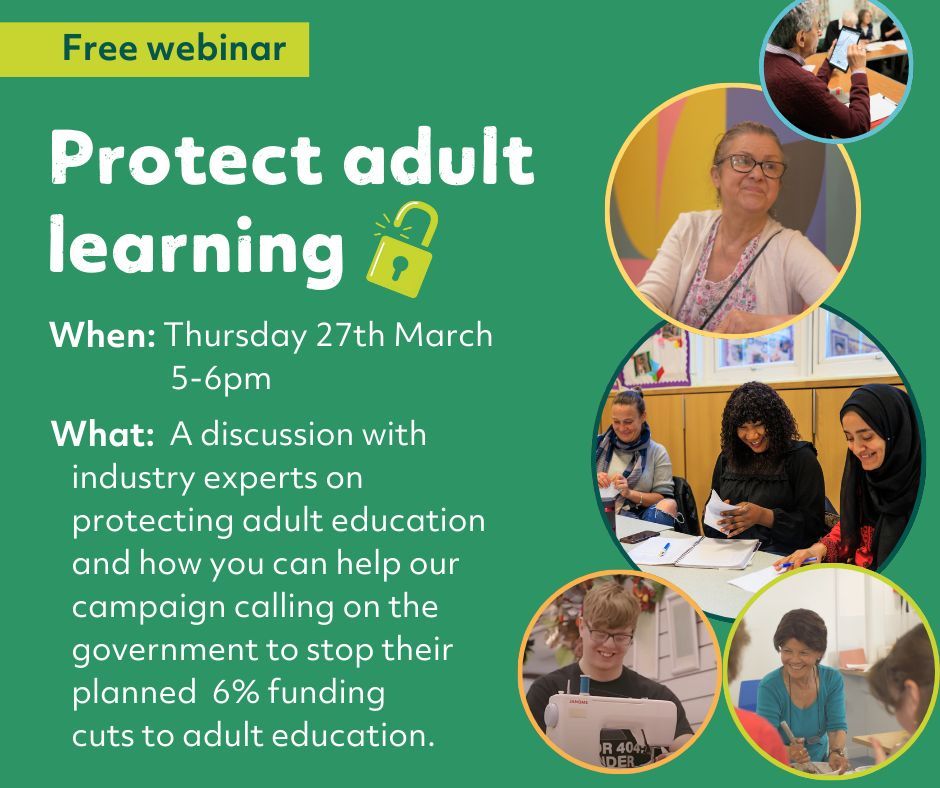 💻 Join our webinar this Thursday where we'll be talking to Lord David Blunkett, Baroness Sue Garden and Stephen Evans about how we can work to protect adult education in light of planned budget cuts. 

Sign up to our webinar taking place from 5pm-6pm: thewea.info/open_meeting_