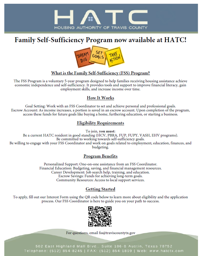 hatctx's tweet image. Exciting news! Our Family Self-Sufficiency (FSS) Program is now available! Ready to build a brighter future? 💼✨ Scan the QR code to get started. #FamilySelfSufficiency #FSSNowAvailable #InvestInYourself #DreamBig #SetGoals #TakeAction