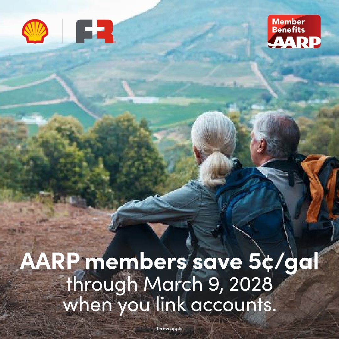 Another way to save for Fuel Rewards® members: AARP members can link accounts to save 5¢/gal with ongoing Complimentary Gold Status through March 9, 2028—no minimum fills required! 📱 Terms apply. Details at fuelrewards.com/aarp