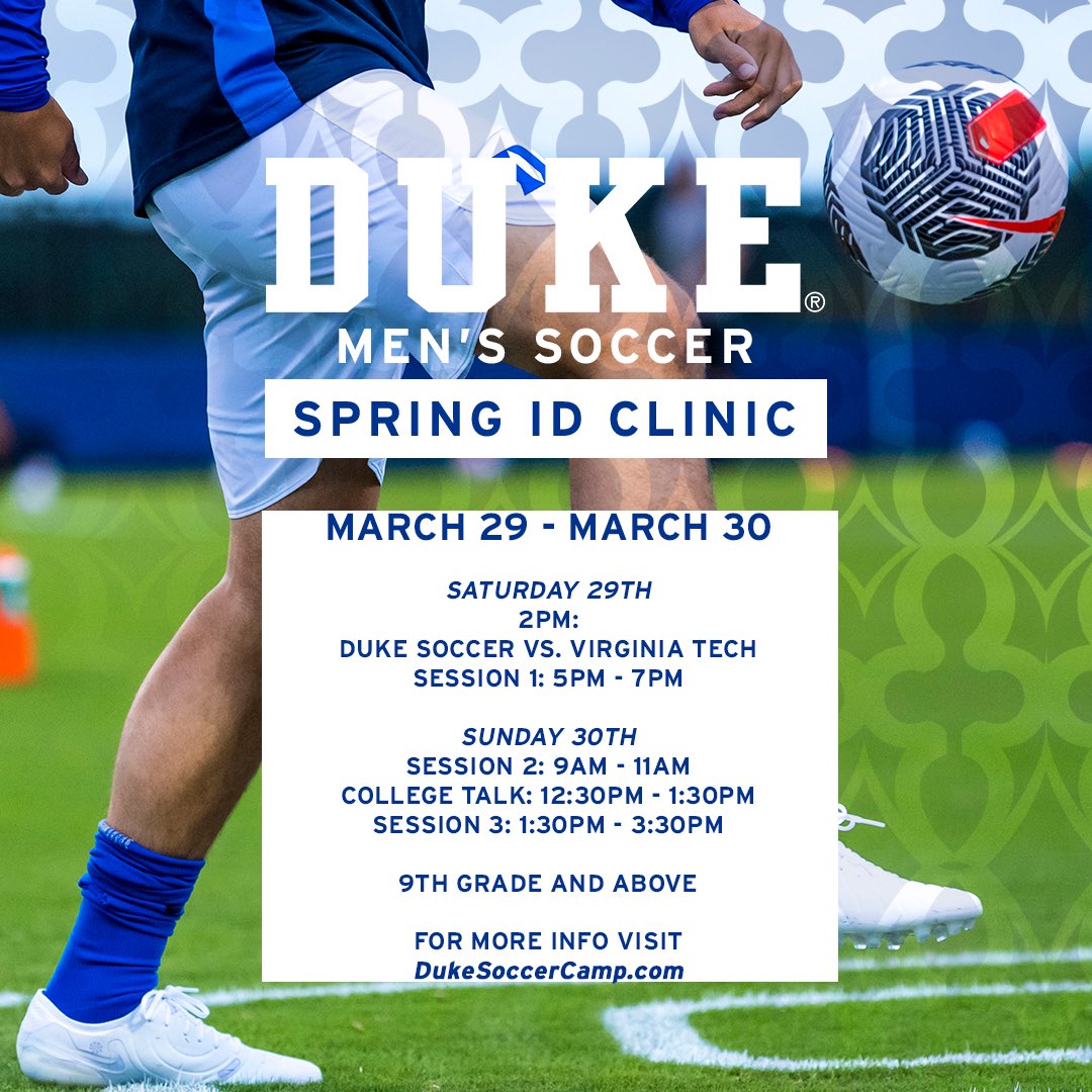 Still time to register for our Spring ID Clinic this weekend! 

Visit dukesoccercamp.com to sign up now!