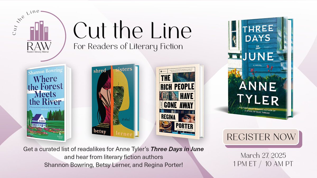 KirkusReviews's tweet photo. Anne Tyler's books are in high demand! Read these fascination fiction novels while you wait for a copy of #ThreeDaysInJune.
Register for free here: https://t.co/KE3PagRUtn
#LiteraryFiction #LiteraryEvents #BookRecommendations #AnneTyler https://t.co/zltoMpvU0T