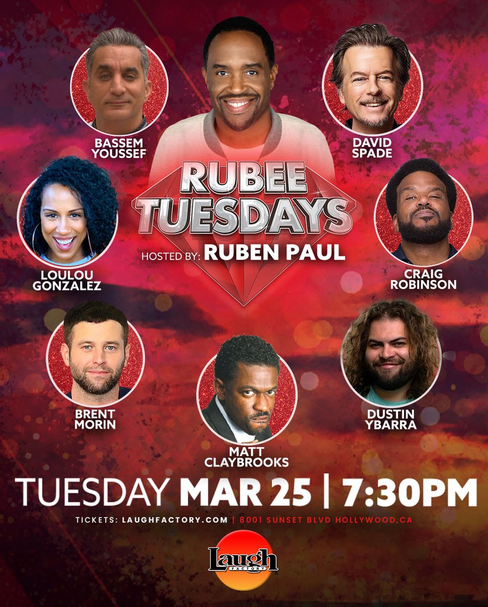 Laugh Factory (@thelaughfactory) on Twitter photo 🎤🔥 Tonight’s Rubee Tuesday just got even bigger!
<a href="/DavidSpade/">David Spade</a> has been added to the lineup, joining <a href="/Byoussef/">Bassem Youssef</a> and more hilarious comics for a night packed with big laughs and surprise moments.
🚨 This one’s gonna be huge—don’t miss out!
🎟️ Grab your tickets now: 🎤🔥 Tonight’s Rubee Tuesday just got even bigger!
<a href="/DavidSpade/">David Spade</a> has been added to the lineup, joining <a href="/Byoussef/">Bassem Youssef</a> and more hilarious comics for a night packed with big laughs and surprise moments.
🚨 This one’s gonna be huge—don’t miss out!
🎟️ Grab your tickets now: