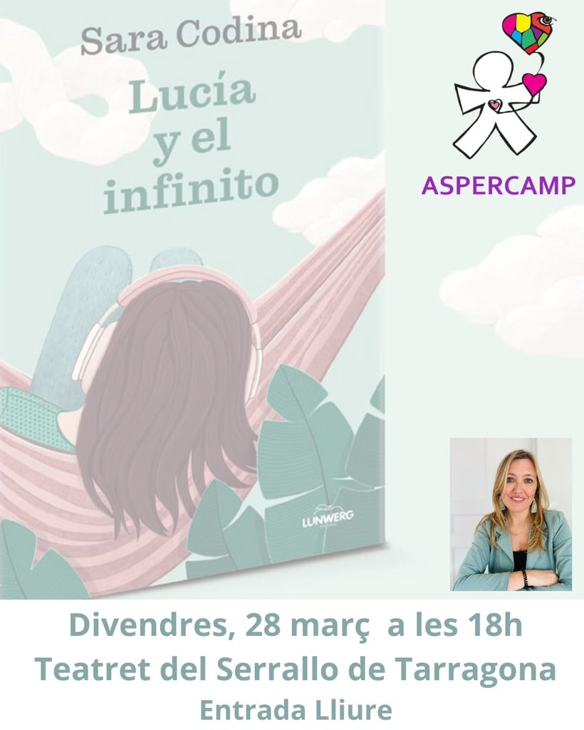 📖✨ PRESENTACIÓ “Lucía y el infinito” ✨📖

📅 Divendres 28/03 | 🕕 18h | 📍 Teatret del Serrallo, Tarragona

Una trobada especial amb Sara Codina <a href="/mujeryautista/">Sara Codina</a> i persones amb diagnòstic Asperger-TEA 💜

🎟️ Entrada lliure! No t’ho perdis! 🌎💡

#Lucíayelinfinito #Aspercamp