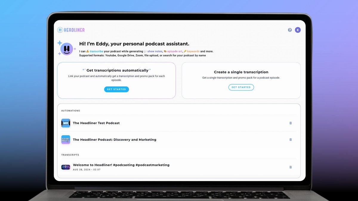Eddy, our transcript-based editor, now offers Automated Transcription, as well as generating context-aware promo assets (like show notes, social media captions, and blog posts )✨auto-magically.✨

To create transcripts and branded marketing assets automatically, click the pink