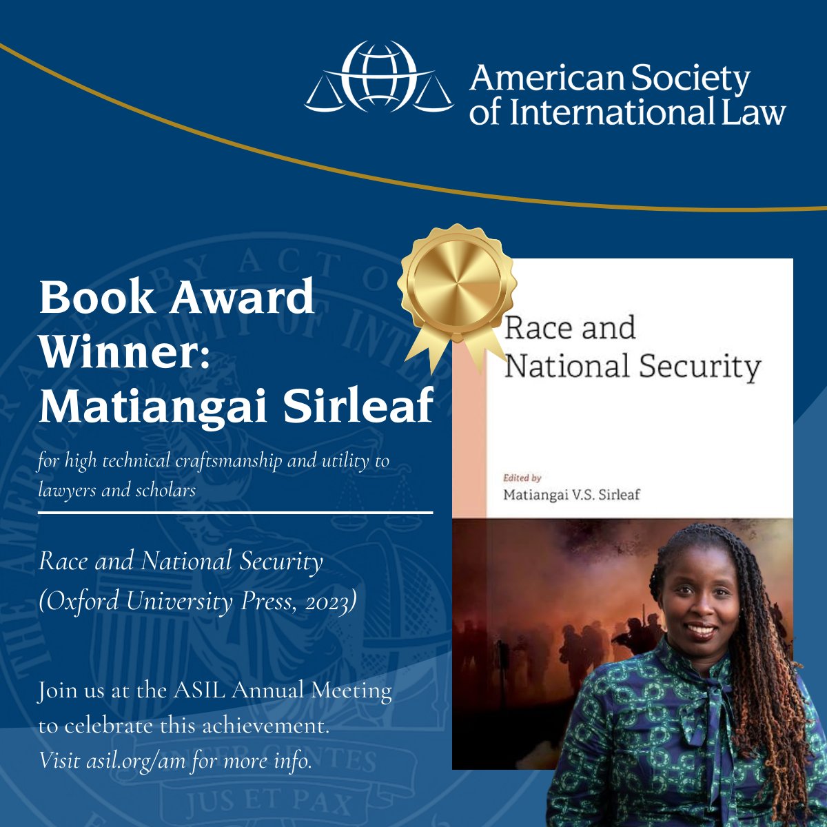 ASIL (@asilorg) on Twitter photo Join us in congratulating <a href="/matiangai/">Matiangai Sirleaf</a> on being the recipient of the 2025 book award for high technical craftsmanship, awarded at this year's #ASILAM.
Hope to see you there! Visit asil.org/am for more information. Join us in congratulating <a href="/matiangai/">Matiangai Sirleaf</a> on being the recipient of the 2025 book award for high technical craftsmanship, awarded at this year's #ASILAM.
Hope to see you there! Visit asil.org/am for more information.