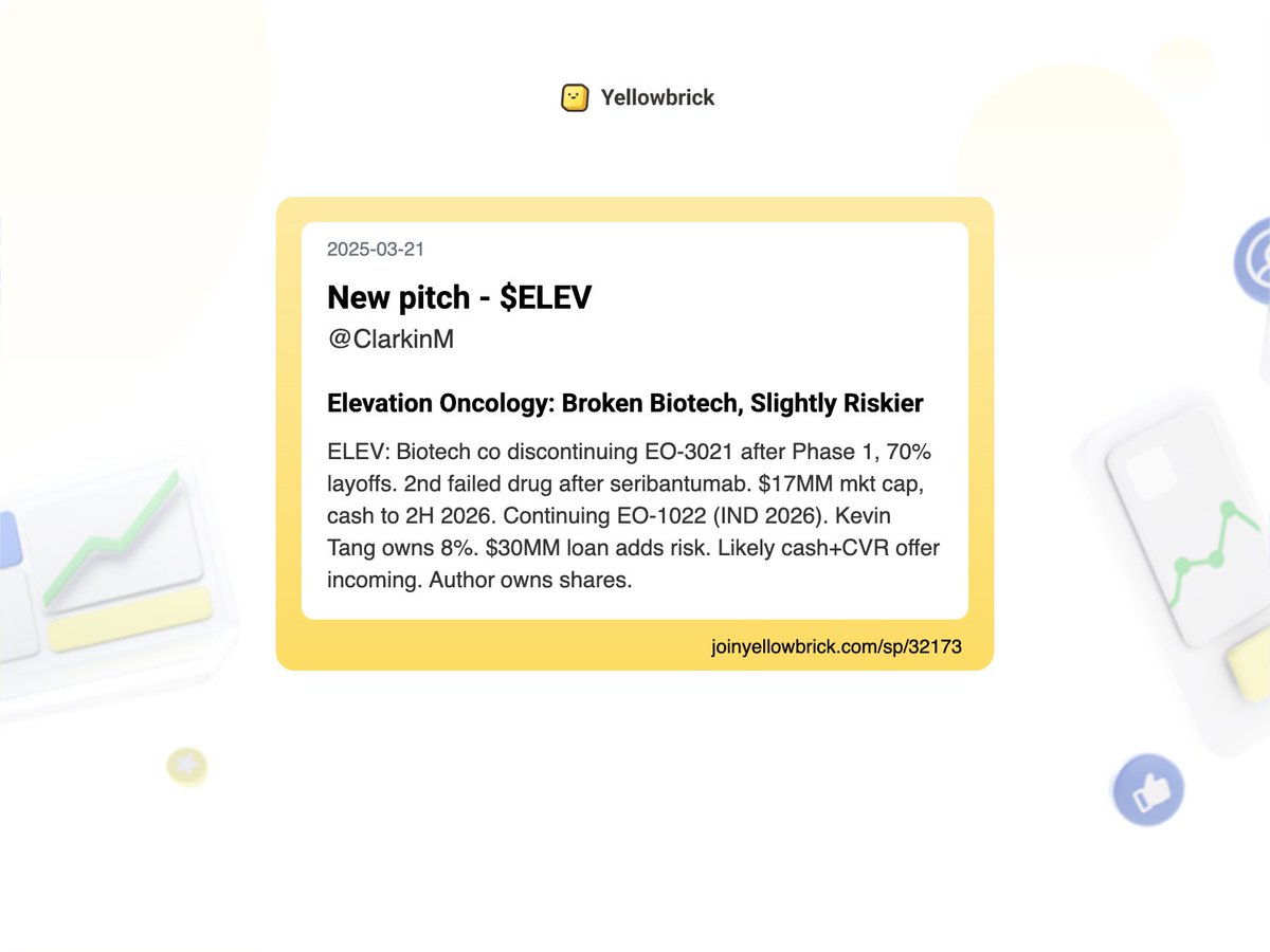 Yellowbrick Investing (@joinyellowbrick) on Twitter photo Added 32 new stock pitches to the website (pt 1):
<a href="/BlokeOak57182/">The Oak Bloke</a> - $POW.L
<a href="/from100kto1m/">ツ Yegor</a> - $FC
<a href="/ClarkinM/">MDC</a> - $ELEV (special sit)
<a href="/LongYield/">LongYield</a> (earnings updates) - $PL, $NKE
<a href="/justvalue2/">JustValue</a> - $COST (overvalued)
<a href="/DevinLaSarre/">Devin LaSarre</a> - $UG (earnings update) Added 32 new stock pitches to the website (pt 1):
<a href="/BlokeOak57182/">The Oak Bloke</a> - $POW.L
<a href="/from100kto1m/">ツ Yegor</a> - $FC
<a href="/ClarkinM/">MDC</a> - $ELEV (special sit)
<a href="/LongYield/">LongYield</a> (earnings updates) - $PL, $NKE
<a href="/justvalue2/">JustValue</a> - $COST (overvalued)
<a href="/DevinLaSarre/">Devin LaSarre</a> - $UG (earnings update)