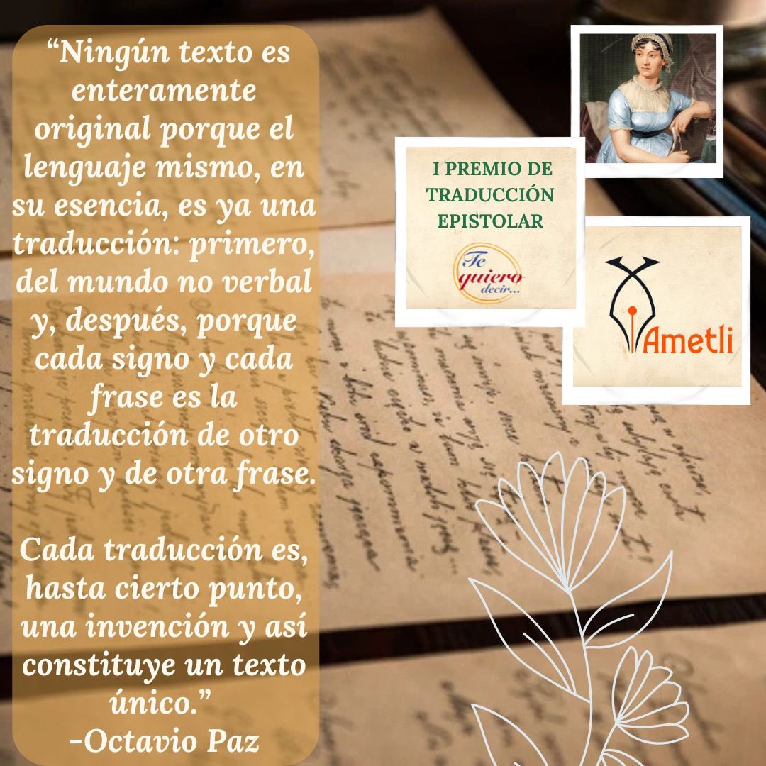Premio de Traducción Epistolar Te quiero decir… 2025.

Consulta las bases en el link del perfil👆🏾

¡Cierra el 14 de abril! 

#PremioDeTraduccionEpistolar #TeQuieroDecir #PremioRamonCordoba #EncuentroCristinaPacheco #Traduccion #OctavioPaz