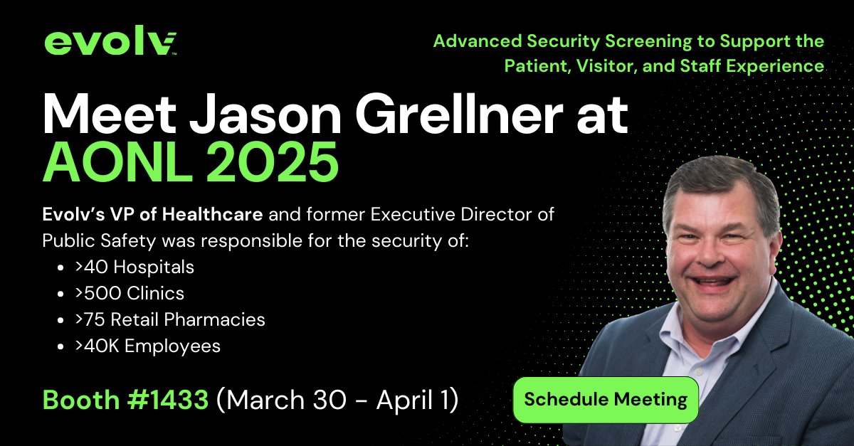 EvolvTechnology's tweet image. Are you heading to @tweetAONL's 2025 conference? So are we!

Jason Grellner, VP of Healthcare will be at the show, and would love to connect at the show. Schedule a meeting to meet with Jason here: hubs.li/Q03dmlR90 

#AONL #AONL2025 #NurseSafety #HospitalSafety