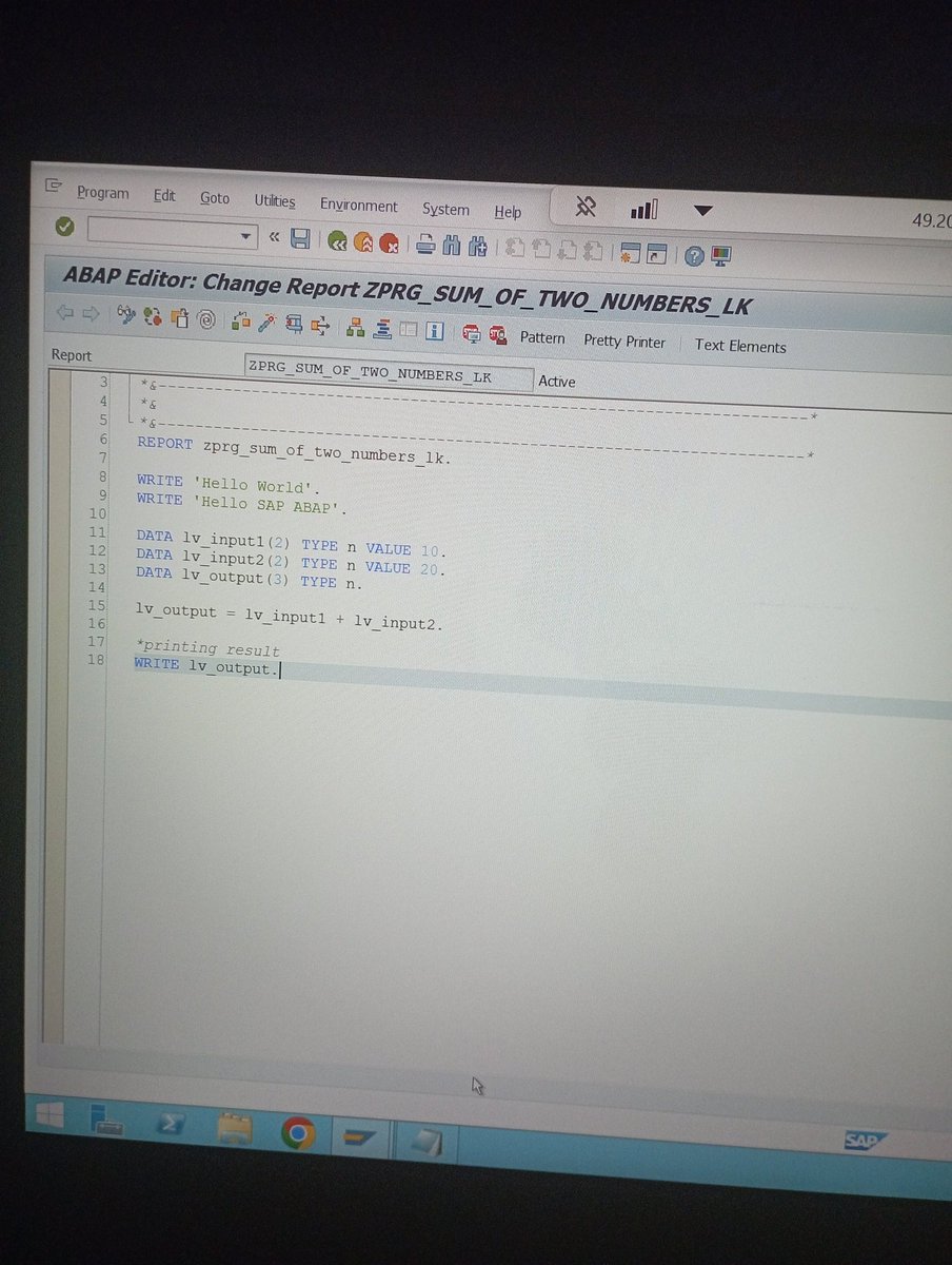 LuckyAr27221725's tweet image. Wrote "Hello World" and the sum of two number programs in ABAP🚀.
#ABAP
#SAP
#ERP
#coding #LearnInPublic #buildinpublic #letsconnect