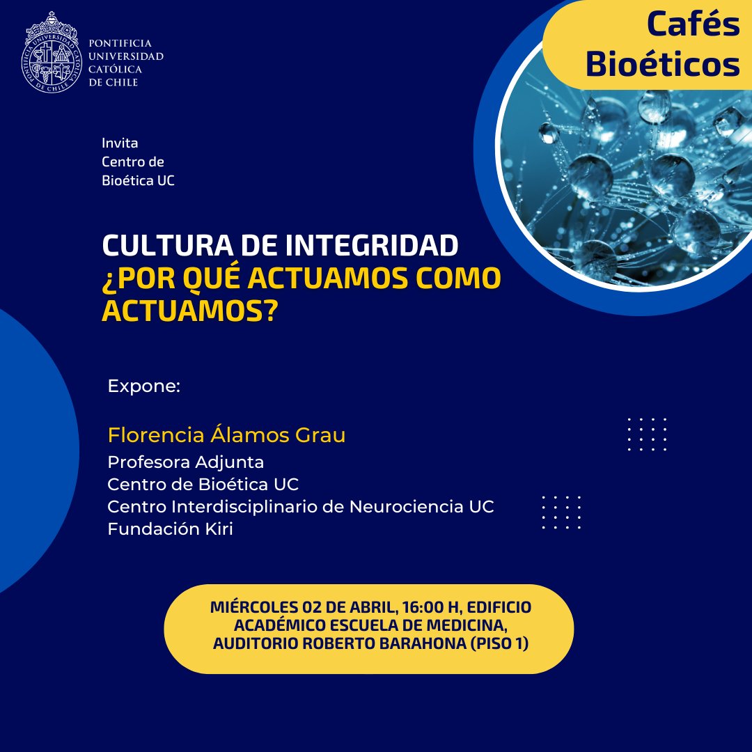 Cbioeticauc's tweet photo. ¡Los y las invitamos a nuestros Cafés Bioéticos este miércoles 02 de abril a las 16:00 h! 🙌 

📍Auditorio Roberto Barahona, Edificio Académico-Escuela de Medicina.

@FacMedicinaUC
@FilosofiaUC
 @DoctoradosUC https://t.co/MosqHxD6YY