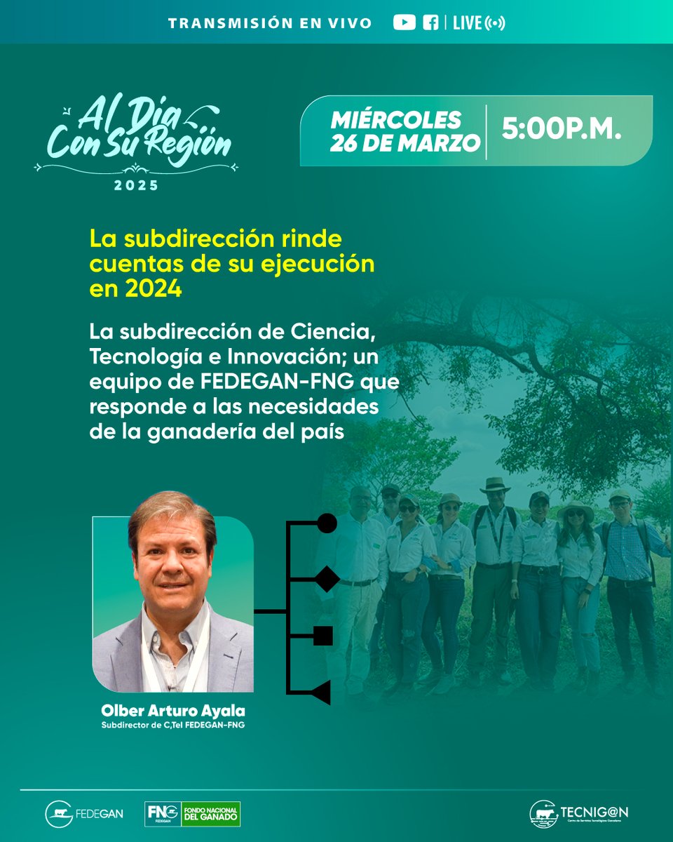 📢 MAÑANA 📢 en AL DÍA CON SU REGIÓN 🌞🤠

Nuestro directivo, <a href="/olberayala/">OLBER AYALA</a>  estará presentando de cara a los ganaderos su rendición de cuentas, informando en detalle las actividades realizadas por la Subdirección de Ciencia y Tecnología durante la anterior vigencia.