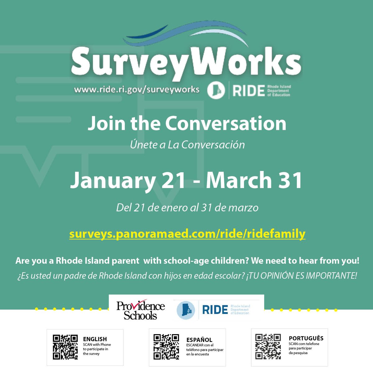Providence Public Schools (@pvdschools) on Twitter photo 🚨SurveyWorks closes soon! Don’t miss this chance to have your say in the future of Providence schools📢. Take the survey today: 📣surveys.panoramaed.com/ride/ridefamily
<a href="/RIDeptEd/">Rhode Island Department of Education (RIDE)</a> 🚨SurveyWorks closes soon! Don’t miss this chance to have your say in the future of Providence schools📢. Take the survey today: 📣surveys.panoramaed.com/ride/ridefamily
<a href="/RIDeptEd/">Rhode Island Department of Education (RIDE)</a>