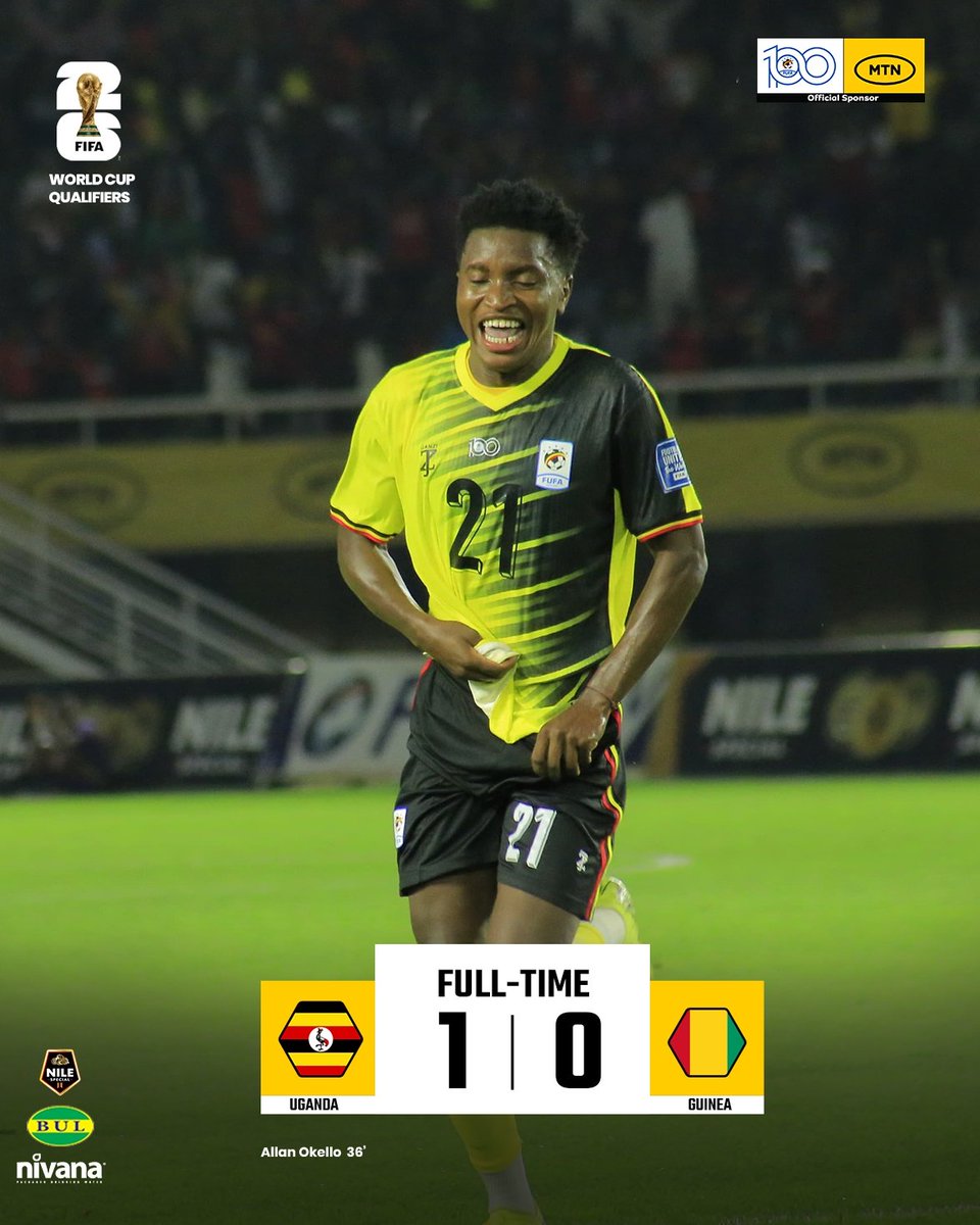 i-Witness (@danielokwee) on Twitter photo A Allan Okello first half strike gave <a href="/UgandaCranes/">Uganda Cranes</a> bragging rights at Namboole against <a href="/sylinational_FR/">Syli National de Guinée FR 🇬🇳</a>
#UGAGUI | #FIFAWorldCup A Allan Okello first half strike gave <a href="/UgandaCranes/">Uganda Cranes</a> bragging rights at Namboole against <a href="/sylinational_FR/">Syli National de Guinée FR 🇬🇳</a>
#UGAGUI | #FIFAWorldCup