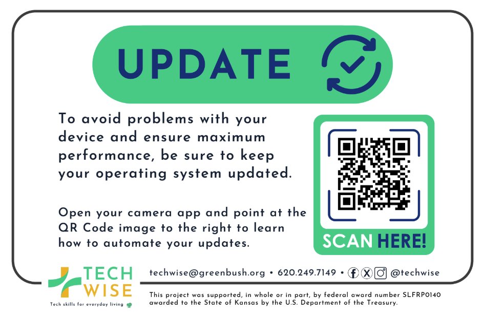 TechWiseKS's tweet image. 🛠️ Keep your device running smoothly—update your operating system! 🛠️
Updates fix bugs, boost performance, and keep you secure.
Not sure how to set it up? Just scan the QR code in the image to learn how to automate your updates. 📲✅