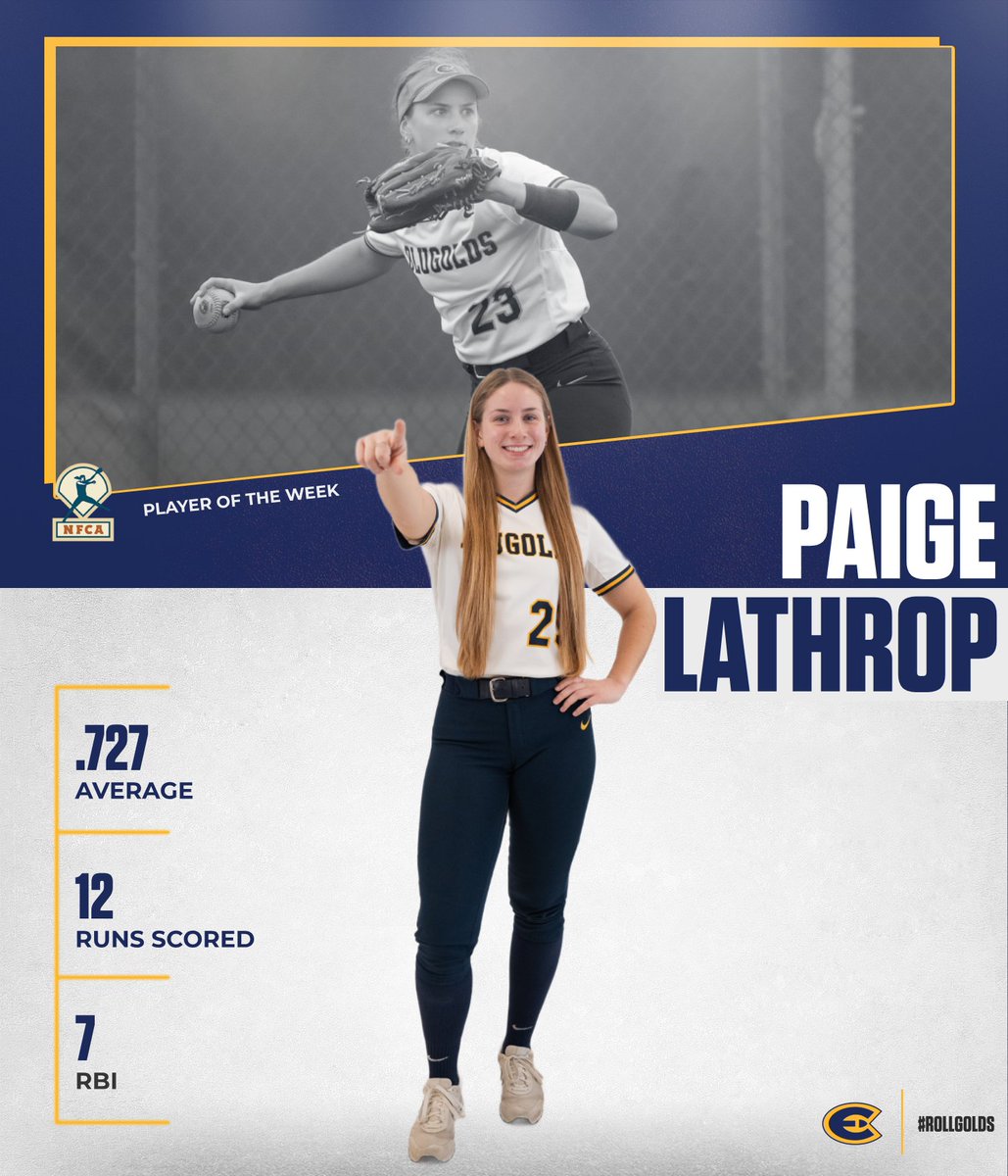 UWEC Athletics (@uwecblugolds) on Twitter photo The best of the best 🤩
Paige Lathrop's outstanding week in Florida has earned her national player of the week honors from the NFCA!
<a href="/UWECSoftball/">Blugold Softball</a> | #RollGolds The best of the best 🤩
Paige Lathrop's outstanding week in Florida has earned her national player of the week honors from the NFCA!
<a href="/UWECSoftball/">Blugold Softball</a> | #RollGolds
