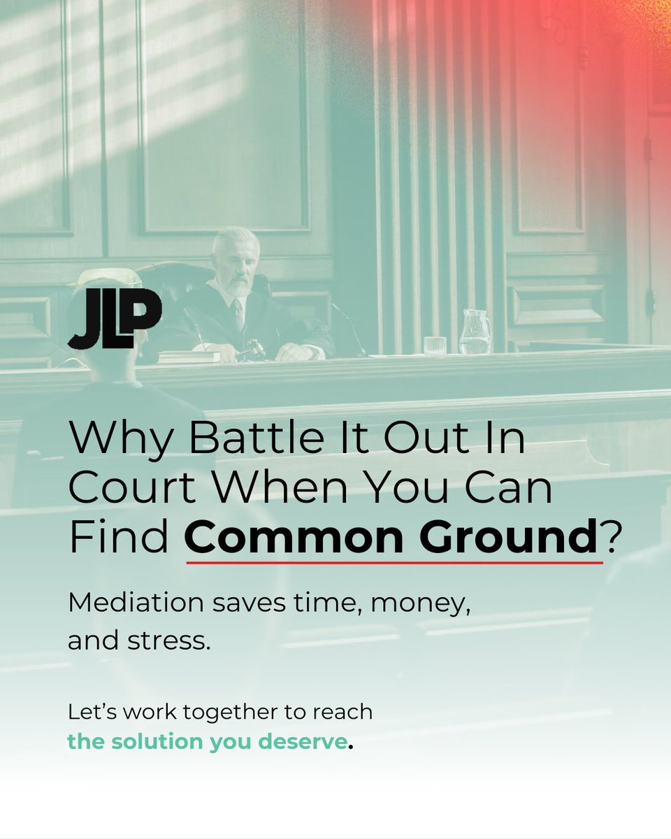 J_Law_Partners's tweet photo. Why Fight When You Can Find a Solution? ⚖️Court battles drain time, money &amp; energy. Mediation helps you resolve disputes faster, easier &amp; with less stress. 🤝 Let Jones Law Partners guide you to a fair resolution.#MediationMatters #LegalSolutions #JonesLawPartners https://t.co/aEAfaYxRf9