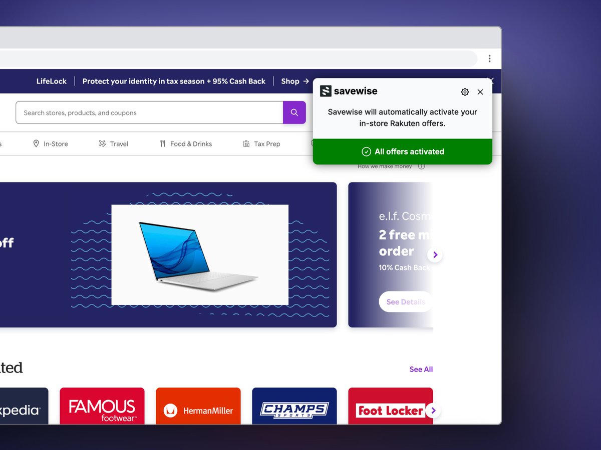New Pro feature launched today

Savewise can now automatically activate your Rakuten In-Store offers

No more having to manually click each one