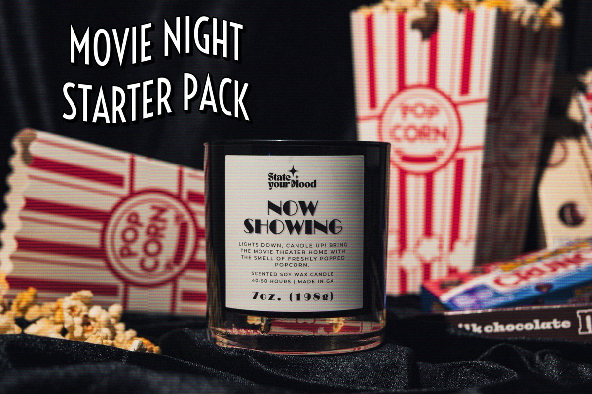 now showing: a candle that smells like popcorn &amp; main character energy.
this movie night starter pack is elite. don’t @ me.
#stateyourmood #nowshowing