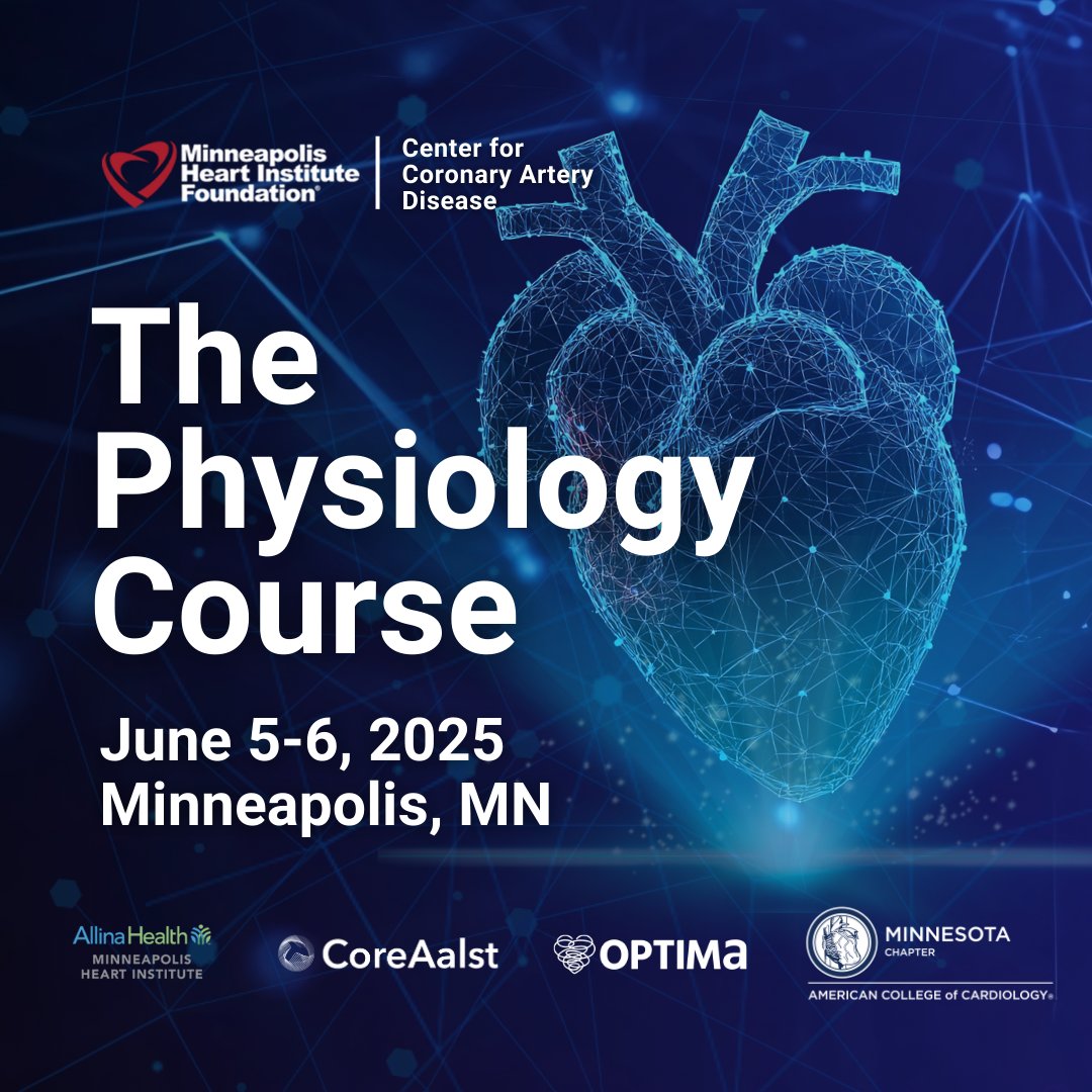 ACC Minnesota Chapter (@accminnesota) on Twitter photo 🚨 Registration is now open! 🚨
Join <a href="/MHIF_Heart/">Minneapolis Heart Institute Foundation</a> on June 5-6, 2025, for The Physiology Course! Explore the latest research and advancements in coronary physiology through:
📊 Presentations
🔴 Live cases
🛠️ Hands-on training + more!
Register now: bit.ly/4kBEWgZ 🚨 Registration is now open! 🚨
Join <a href="/MHIF_Heart/">Minneapolis Heart Institute Foundation</a> on June 5-6, 2025, for The Physiology Course! Explore the latest research and advancements in coronary physiology through:
📊 Presentations
🔴 Live cases
🛠️ Hands-on training + more!
Register now: bit.ly/4kBEWgZ