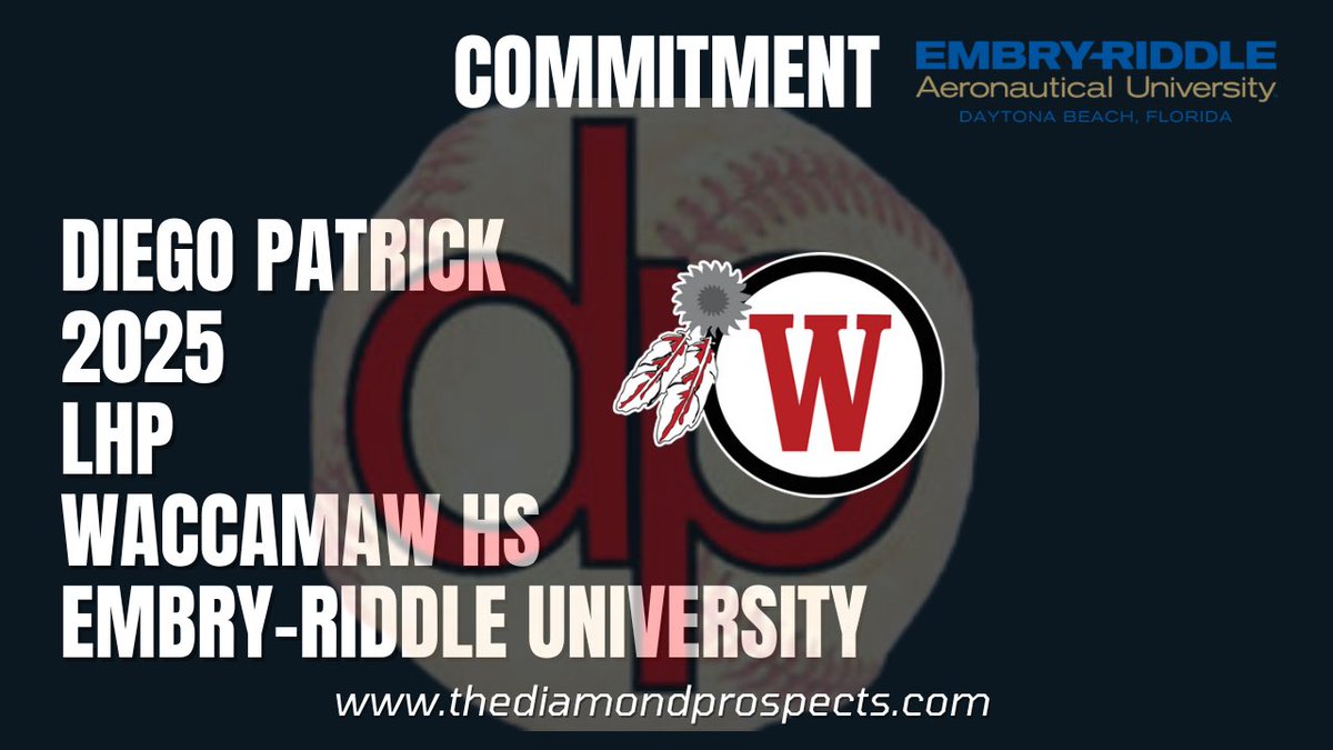 On Monday, 2025 LHP Diego Patrick of Waccamaw HS made a commitment to play college baseball at Embry-Riddle Aeronautical University.