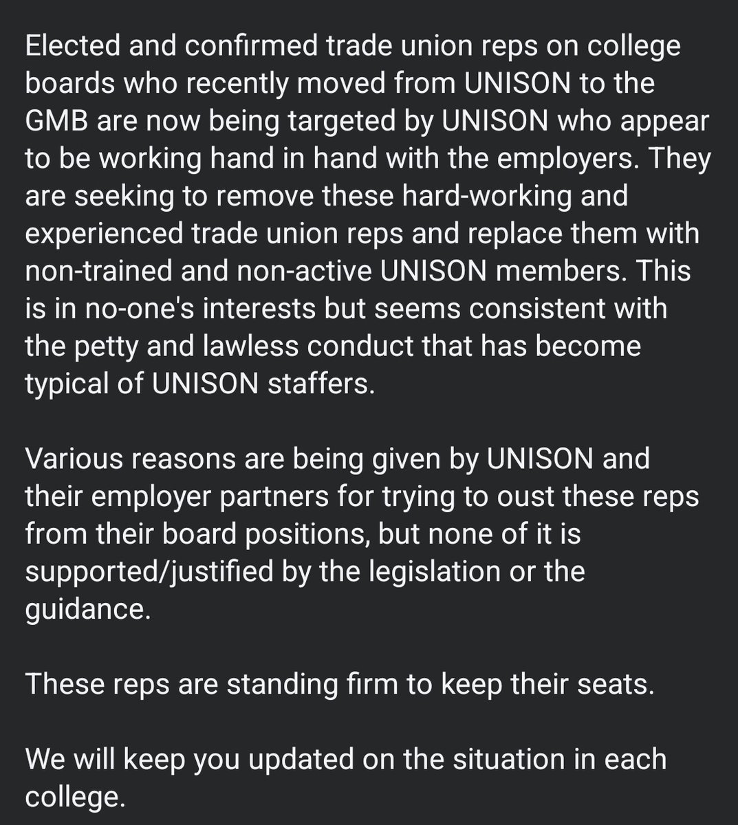 🚨 Just when you thought the full-time officers at UNISON responsible for the political and pro-employer coup of the old Branch couldn't get any worse, they are now setting their sights on trade union seats on college boards.