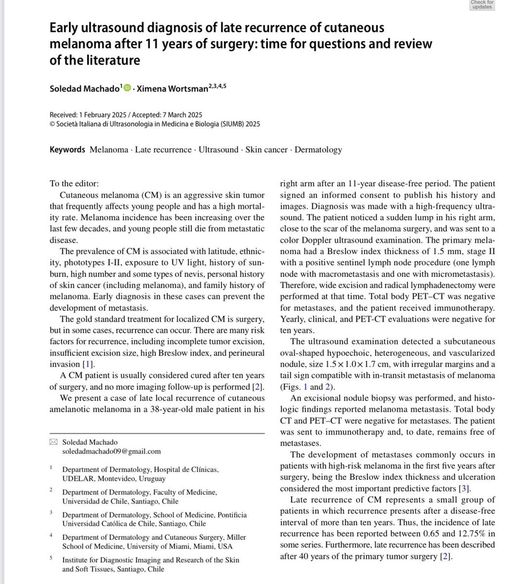 🧬 Cutaneous Melanoma: The Silent Late Comeback
Cutaneous melanoma (CM) is an aggressive skin cancer that often affects young people and carries a high mortality rate. While early diagnosis is critical, late recurrence is a real and rare risk — even after a decade of being