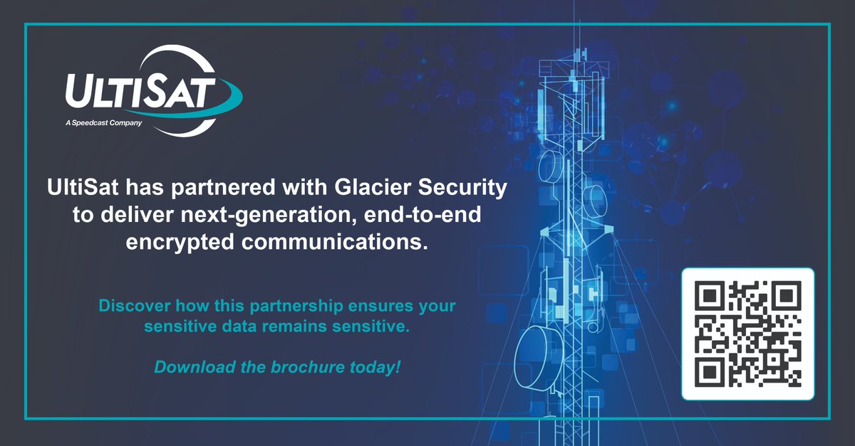 UltisatInc's tweet photo. In case you missed it, UltiSat has partnered with Glacier Security to deliver next-generation, end-to-end encrypted communications.
Learn more about UltiSat’s secure wireless solution at https://t.co/ZCvHdsdiQ5, and download the brochure today.
#securewireless #glaciersecurity https://t.co/xuf3WbSa8o