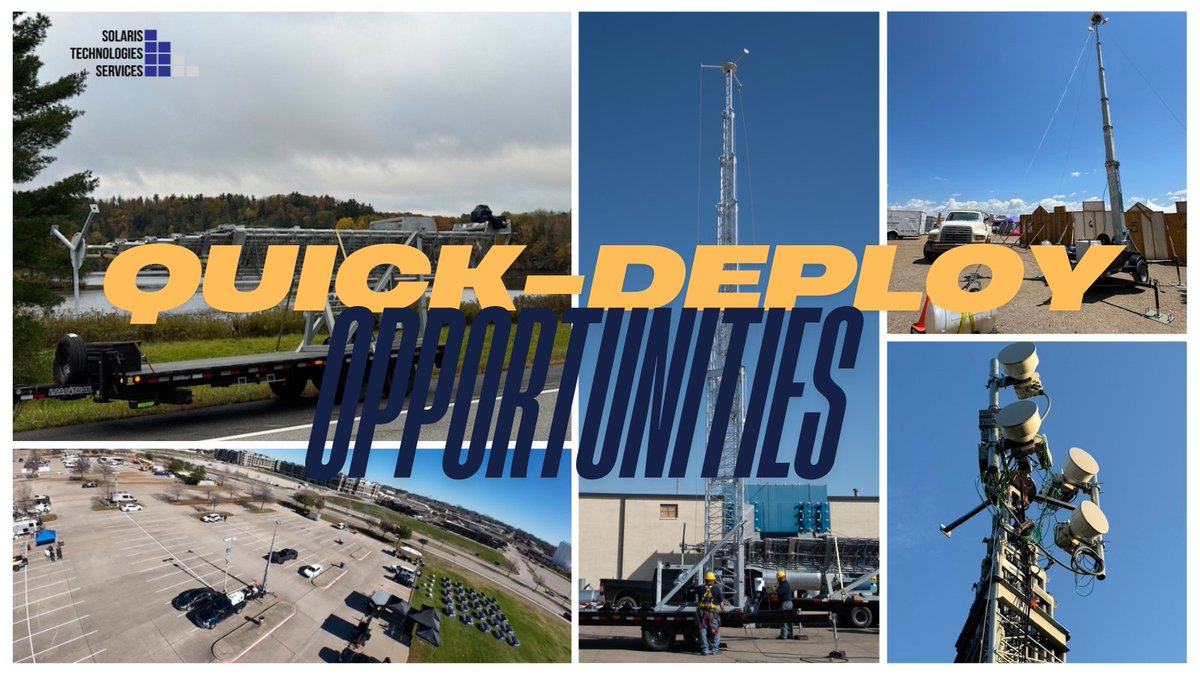 SolarisTechnolo's tweet image. Solaris&apos; mobile towers can be set up and deployed in less than 30 minutes. That sounds like a good way to get your project off the ground! Call our team for pricing on towers between 60-150ft today: 972-721-0150
#mobiletowers #towertalk #quickdeploy