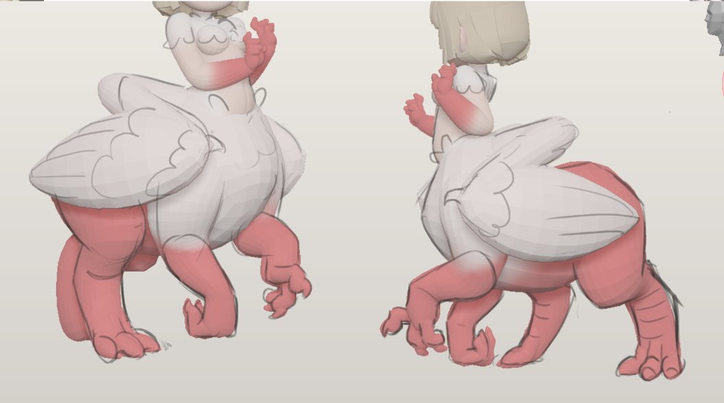 Remanance's tweet photo. Still workin on Falin just been a bit under the weather. Made some lil sketchies to plan out how i could do the feathers and some shape refinements tooo 🐔 https://t.co/0biBXL8ZC9