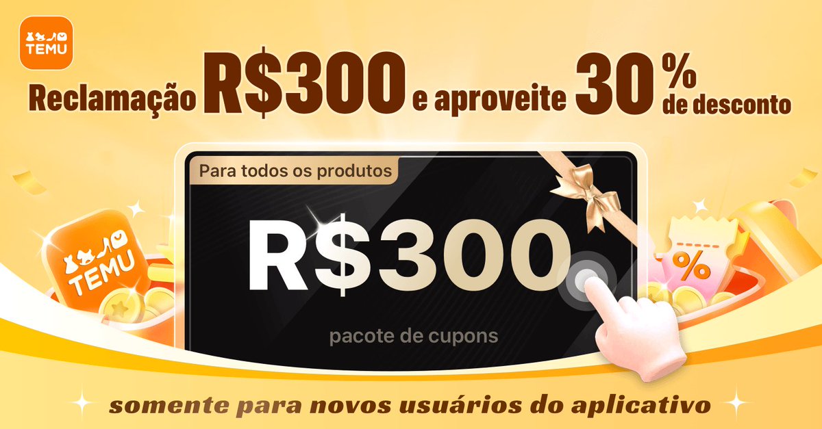 ⭐️Clique no link temu.to/k/u6dpn7pw52l para receber o 💰R$300 pack de cupons! Ganhe 💰R$300 diretamente no aplicativo da Temu, aqui: app.temu.com/m/mb2ttkg57jp
