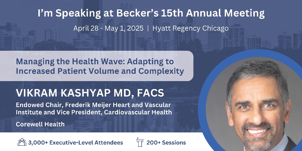 Frederik Meijer Heart & Vascular Institute (@fm_hvi) on Twitter photo We're proud to announce that our Vice President and Department Chair, <a href="/VikKashyapMD/">Vikram Kashyap</a>, will be speaking at <a href="/BeckersHR/">Becker's Hospital Review</a> Annual Meeting this year! We're proud to announce that our Vice President and Department Chair, <a href="/VikKashyapMD/">Vikram Kashyap</a>, will be speaking at <a href="/BeckersHR/">Becker's Hospital Review</a> Annual Meeting this year!