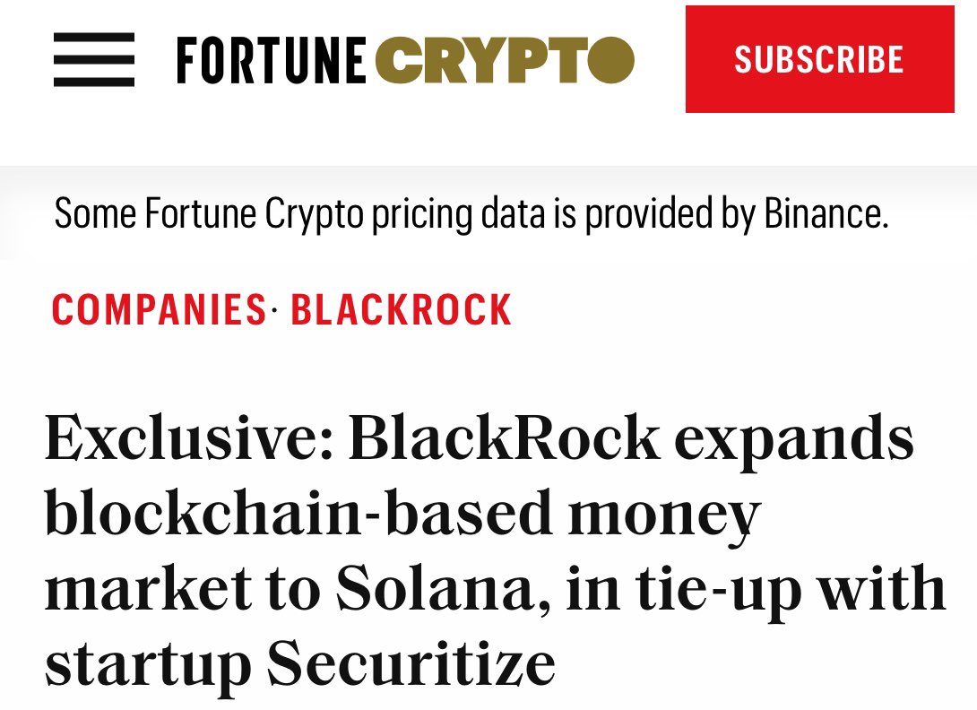 coindatacap's tweet photo. BlackRock expands blockchain based  money market to Solana,in tie up with  startup Securities- PER FORTUNE

#Solana https://t.co/zP6dxfqizU