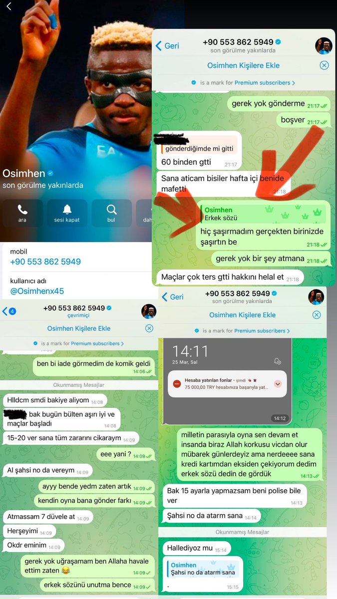 OSİMHEN ! DOLANDIRICI REZİL İNSAN NUMARASI VE MAVİ TİKİNE GÜVENİP İNSANLARI İADE BANKO DİYE KANDIRIYOR ERKEK SÖZÜ VERİP POLİSE YADA İNSANLARA REZİL EDEBİLİRSİN DEDİ BENDE ERKEK ADAM ‘ OLMADIĞI İÇİN İSTEDİĞİNİ YAPIYORUM😂😂İNSANLARIN 2 KURUŞUNA GÖZ DİKENLER BÖYLE REZİL OLSUN !!!!