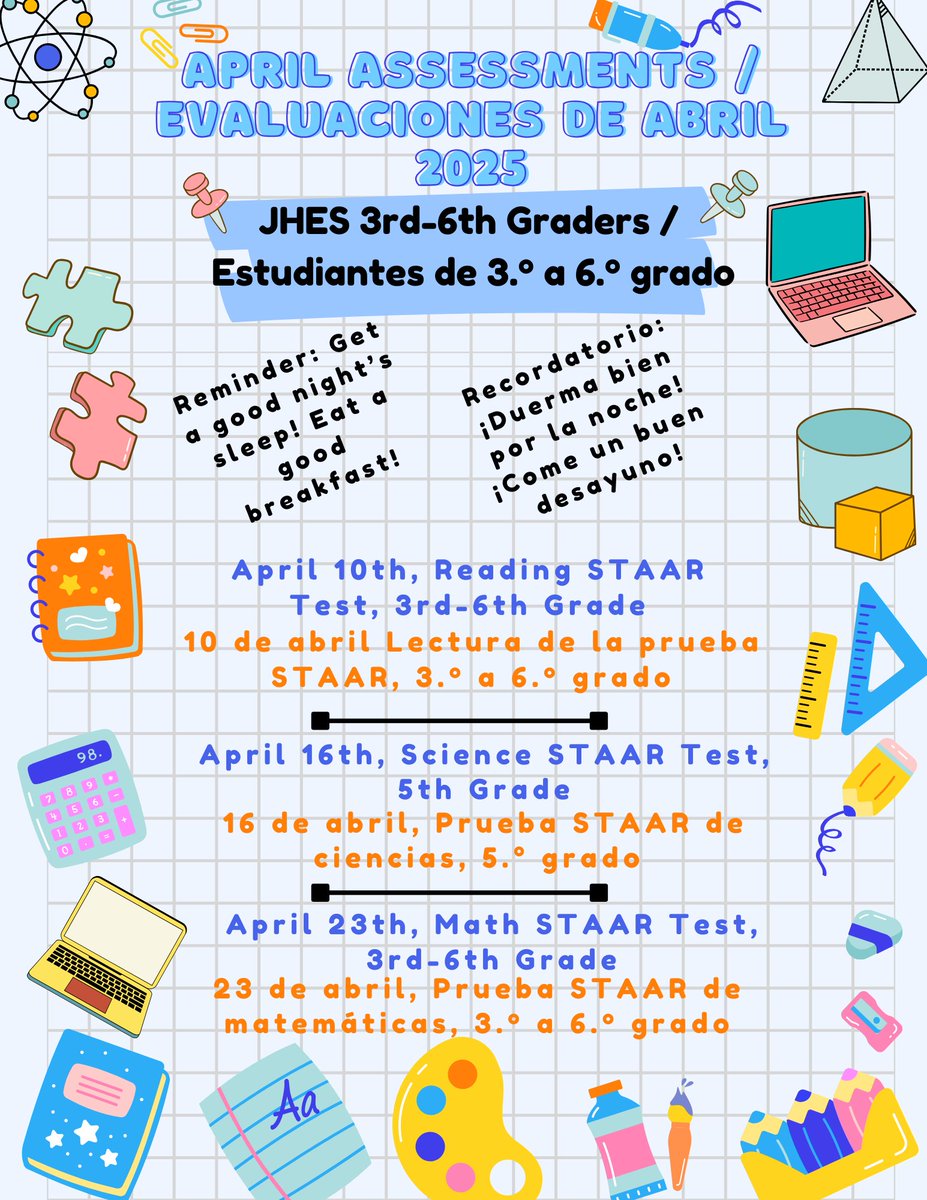 📸 Check out the April 2025 Assessment schedule! 🗓️ Let's make sure our students are ready! 🍎📚 

Remember: Rested minds &amp; full stomachs = successful students! Please ensure your child gets plenty of sleep, a nutritious breakfast, and arrives to school on time. ⏰ 💤 🥣