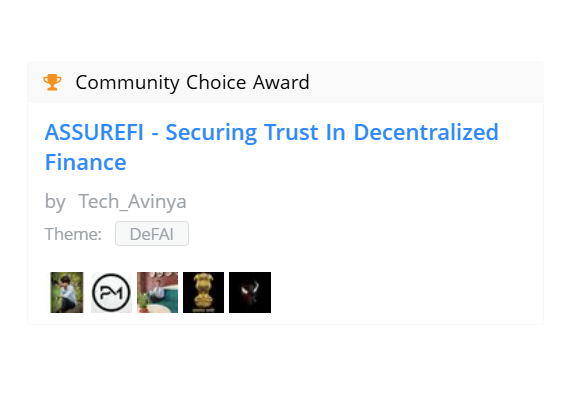 Pratham04866774's tweet photo. Grateful for the incredible teamwork that powered our success! A huge thank you to my teammates for their dedication and endless energy in making #AssureFi shine at the OpenservAI Hackathon. Shoutout to visionary founders like @open_founder whose insights have been invaluable. https://t.co/1ZgPKg0ixr