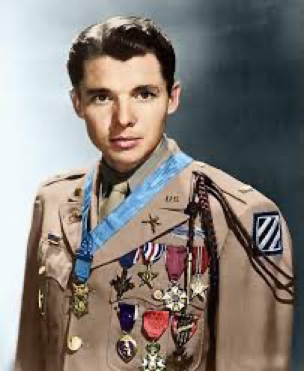 SteveLovesAmmo's tweet image. Since today is National Medal of Honor Day, I wanted to celebrate a national hero.

Audie Murphy is the most decorated soldier in United States history. 

Awards: 

-Medal of Honor
-Distinguished Service Cross
-2 Silver Stars with bronze oak leaf cluster
-Legion of Merit
-2…