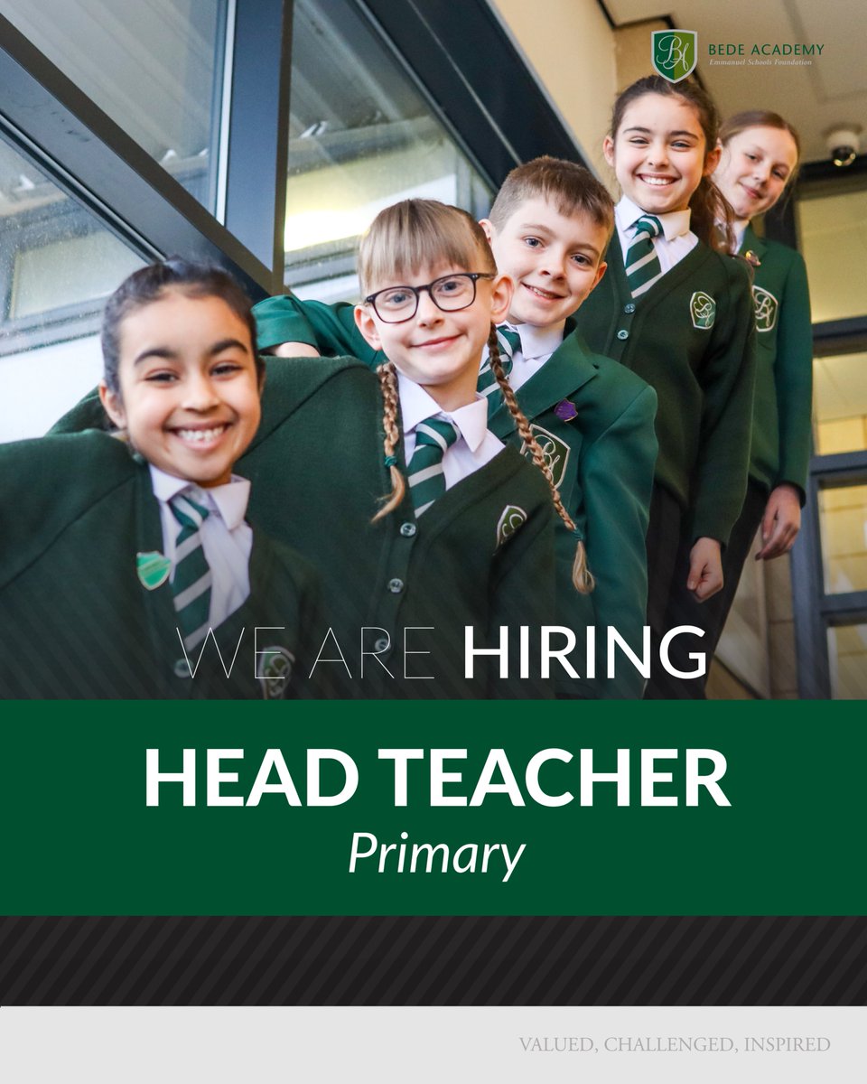 BedeSouth's tweet image. WE ARE HIRING - Head Teacher, Bede Academy (Primary)

We are seeking the right person to provide outstanding leadership and management for the 3-form entry primary phase of this very special school where everyone is Valued, Challenged and Inspired.

mynewterm.com/jobs/135619/ED…