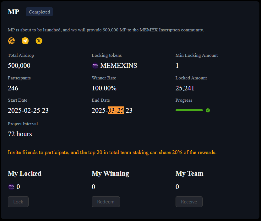 ❤️We have issued locked and official #MPs to you for participating in these three #LaunchPool activities, regardless of whether you claim them or not. 

The official MP unique contract address is: 

0x1ca18e076135845b3ef1afb2408c706e0a355a95.

Please open your wallet to check.