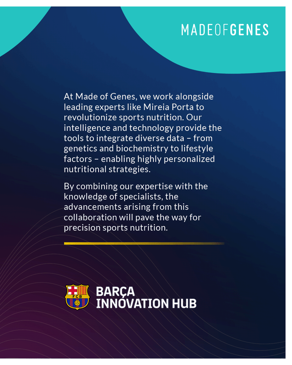 madeofgenes's tweet photo. Always a pleasure to hear @MireiaPorta, @FCBarcelona_es. Her focus on personalized approaches during #STC25 fits perfectly with #MadeofGenes. 🧬
The collaboration between Mireia, FC Barcelona & Made of Genes will shape precision sports nutrition. 🚀🥇
#Multimodalhealth https://t.co/HkBtyHqES7