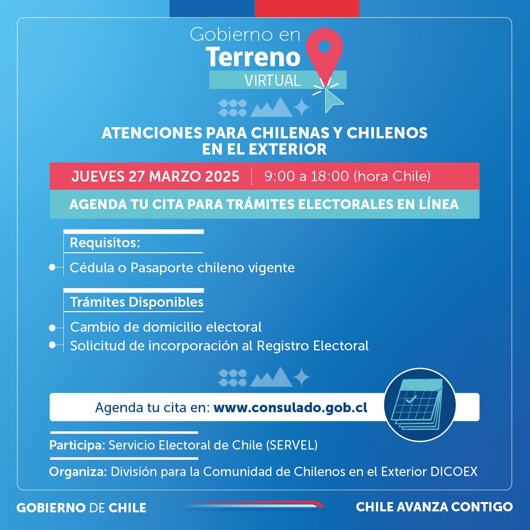 ¿Sabías que en 2025 se realizarán elecciones presidenciales?🧐
🗳️Si vives en el exterior, es importante que actualices tu domicilio electoral!
¡Haz el trámite en línea en la jornada de atención virtual este 27 de marzo!
👉Agenda tu cita en bit.ly/4kH7mpP