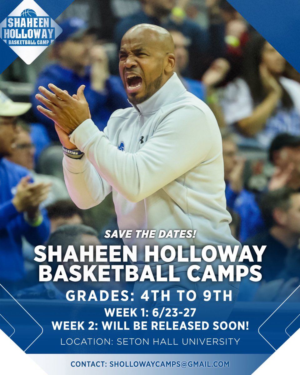 Seton Hall Men's Basketball (@setonhallmbb) on Twitter photo SHAHEEN HOLLOWAY BASKETBALL CAMP • SEASON 4‼️ <a href="/CoachSha10/">Shaheen Holloway</a>
First Session runs from June 23-27 with our 2nd Session being determined at a later date! Spots are filling up quick! Registration is LIVE
➡️…heenhollowaybasketball.totalcamps.com/About%20Us SHAHEEN HOLLOWAY BASKETBALL CAMP • SEASON 4‼️ <a href="/CoachSha10/">Shaheen Holloway</a>
First Session runs from June 23-27 with our 2nd Session being determined at a later date! Spots are filling up quick! Registration is LIVE
➡️…heenhollowaybasketball.totalcamps.com/About%20Us