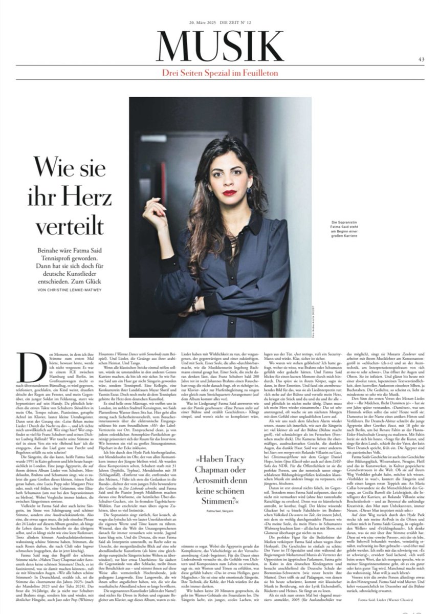 Fatma Said (@fatmasaid) on Twitter photo Happy to share with you this feature in the current issue of <a href="/DIEZEIT/">DIE ZEIT</a> - the result of an inspiring conversation with Christine Lemke-Matwey in London.
To the article: zeit.de/2025/12/fatma-…
📷 Andrea Artz Happy to share with you this feature in the current issue of <a href="/DIEZEIT/">DIE ZEIT</a> - the result of an inspiring conversation with Christine Lemke-Matwey in London.
To the article: zeit.de/2025/12/fatma-…
📷 Andrea Artz