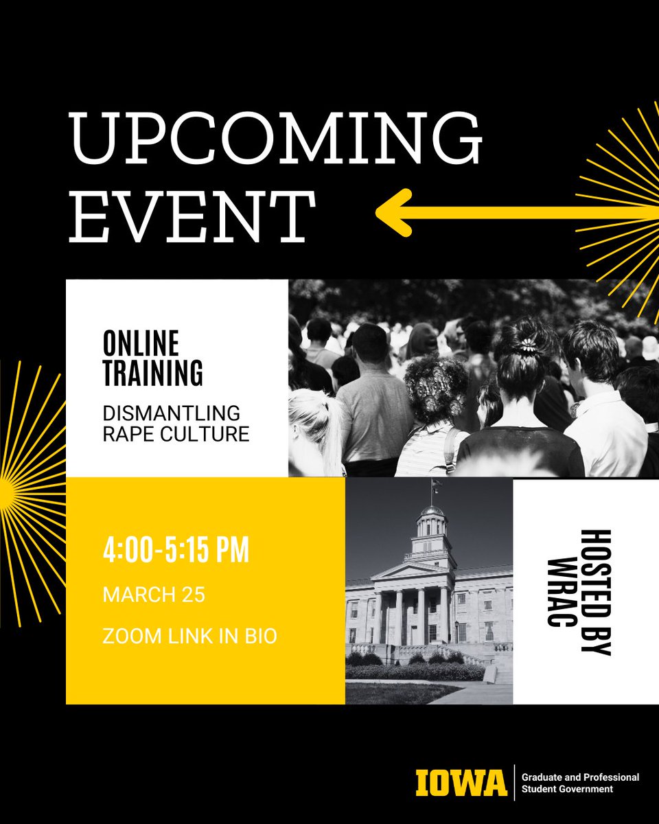 Dismantling Rape Culture Online Training: March 25, 4-5:15

“Get ready for Sexual Assault Awareness Month by attending the Women’s Resource and Action Center’s training on Dismantling Rape Culture. This important session will take place on March 25 from 4:00 – 5:15 PM.
