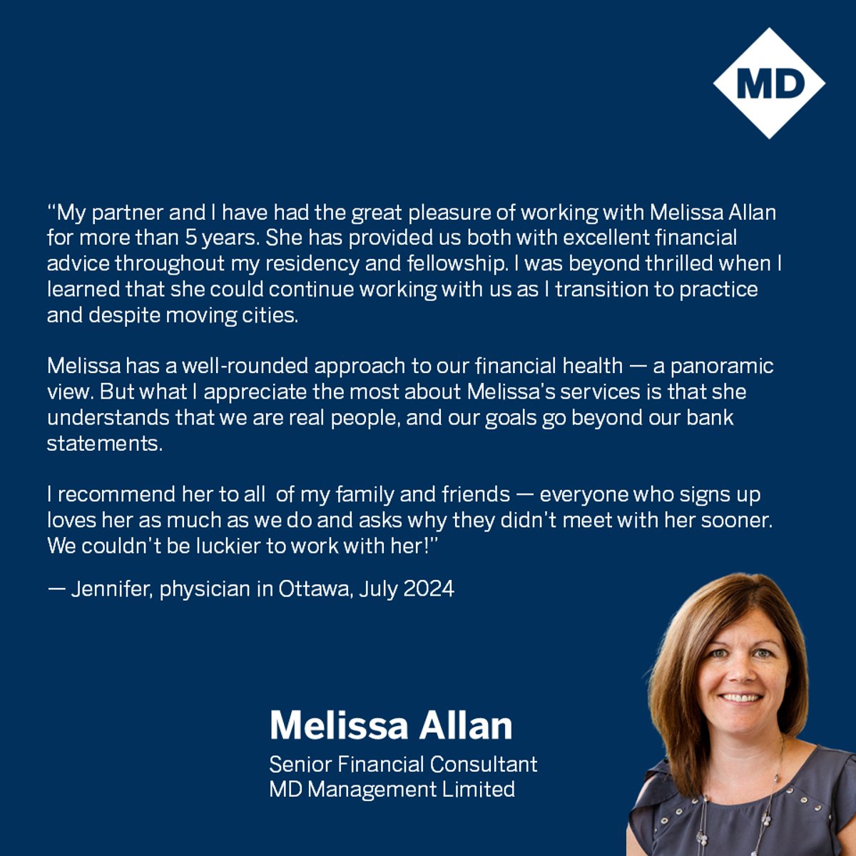 The most rewarding part of my job is helping people identify and plan for realistic and achievable goals with a solid financial plan.  I am grateful for the opportunity to help physicians like Jennifer!