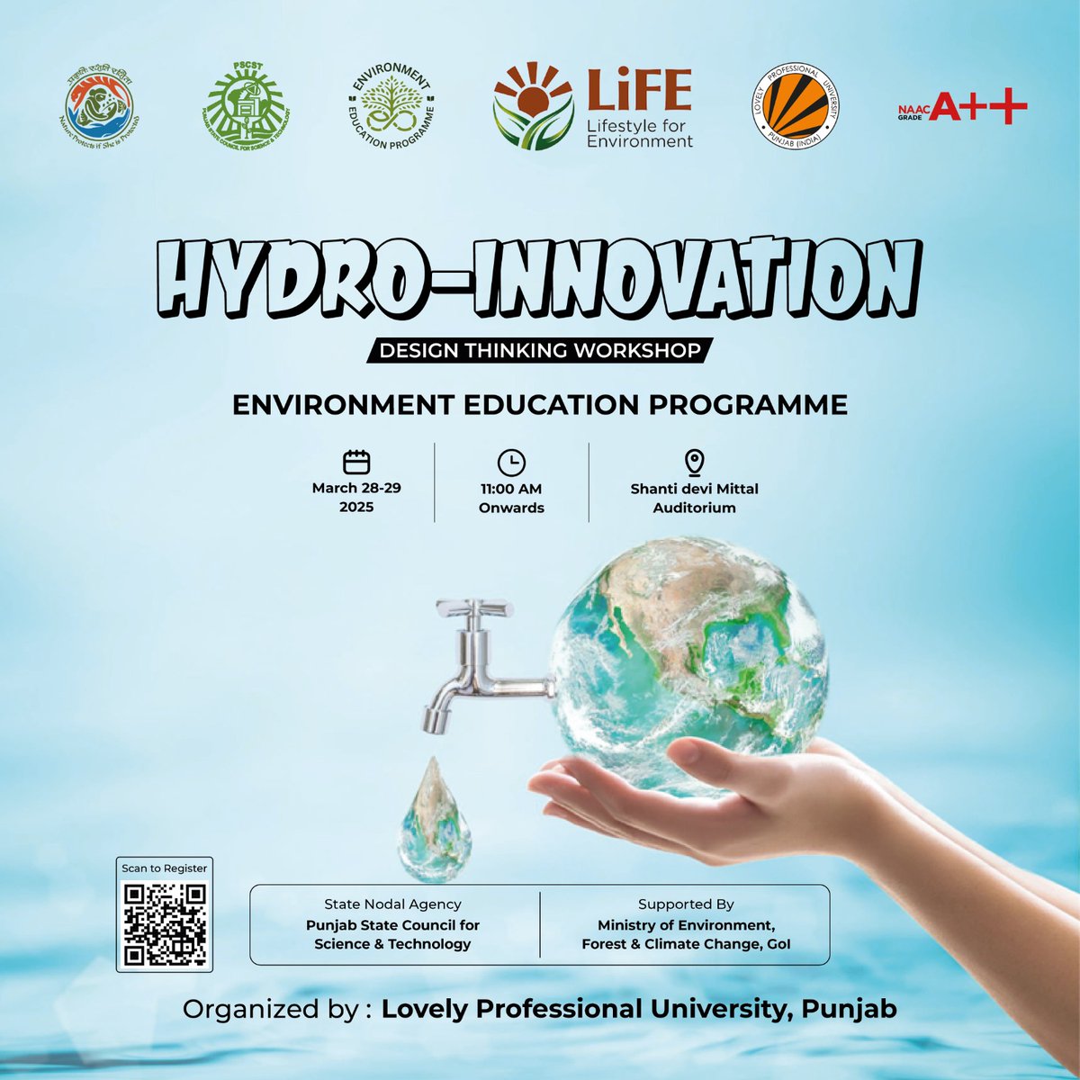 🌊 Hydro Innovation - Design Thinking Workshop 🌿

🚀 Join the movement for water sustainability!

📅 March 28-29, 2025
📍 SDMA, LPU, Phagwara, Punjab

#ProPlanetPeople
#EnvironmentEducationProgram
#MissionLiFE
#ChooseLiFE
#LifestyleforEnvironment