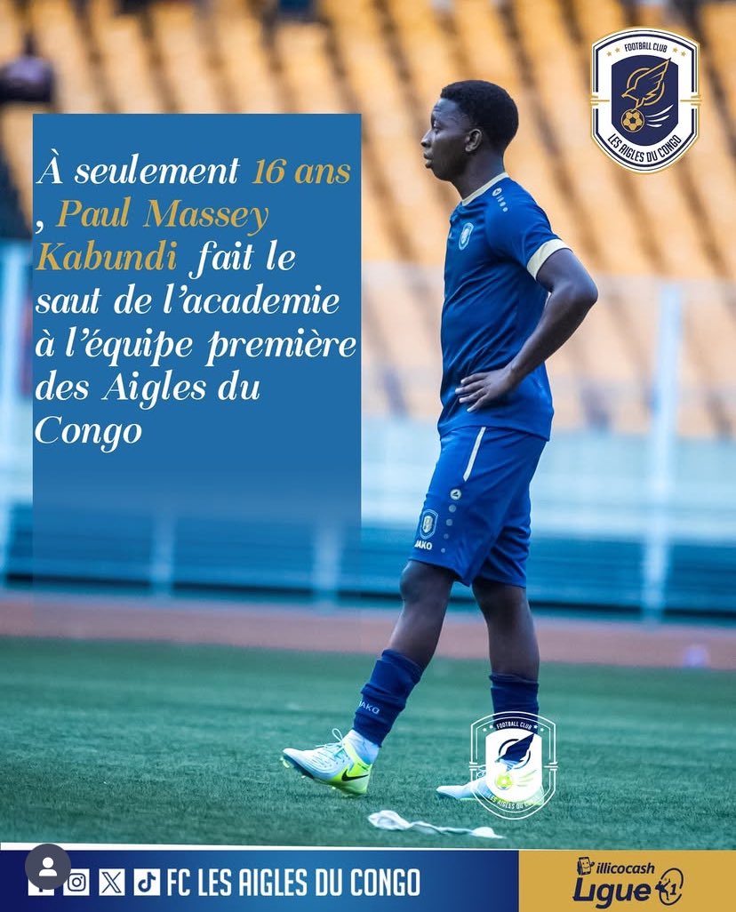 🪞Découverte:

Nom: Paul Massey 
Poste: Attaquant 
Point fort : Dribble Rapidité 
Club : Les aigles du congo 
Championnat: Linafoot
Âge: 16ans 
Origine: 🇨🇩
Matchs joués: 1
 
Infos supplémentaires: Meilleur buteur de la première phase du championnat provincial 

📸:<a href="/FC_AiglesRDC/">FC les Aigles du congo</a>