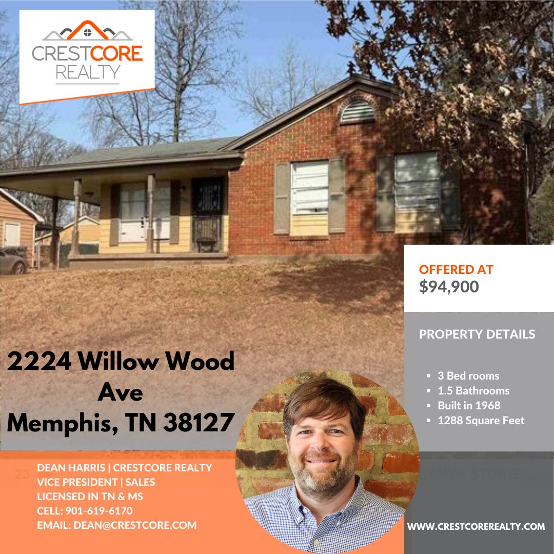 Fantastic investment opportunity in the Shelby area. This 3br/1.1 bath single-family home is in the 38127 area.

#realestate #realestateinvestment #Justlisted #sold #broker #mortgage #homesforsale #ilovememphis #memphistennessee #Memphis