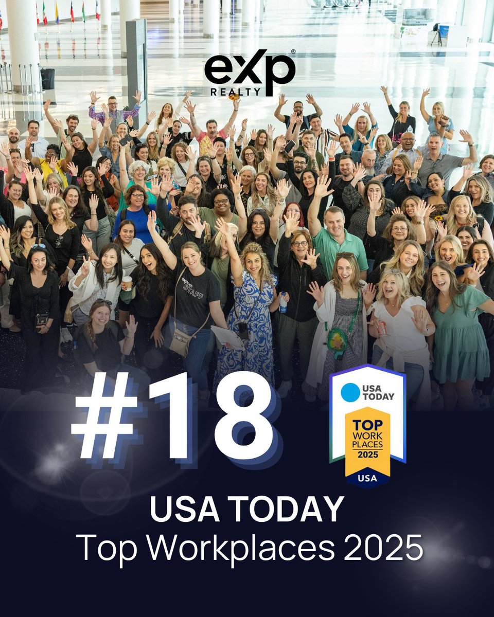 🚀 BREAKING: eXp Realty Makes Its Debut on USA TODAY’s Top Workplaces — Ranked #18! 🏆✨

This recognition is a testament to our agent-first model, unstoppable culture, and industry-leading innovation.

#eXpProud #WhereTheProsGoToGrow