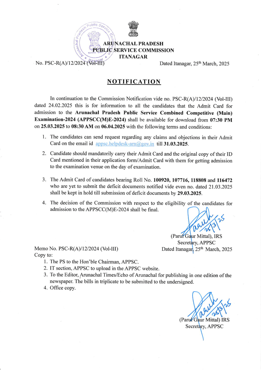 APPSC_Official's tweet image. Notification for downloading of APPSCC(M)E-2024 admit card